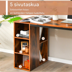 Moderni työpöytä metallirungolla ja viidellä hyllyllä rustiikkiruskea