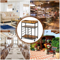 Rustiikkinen keittiövaunu pyörillä ja viinipullotelineellä