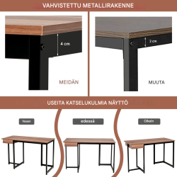 Pitkä tietokonepöytä laatikolla ja säädettävillä jaloilla, pähkinäpuu