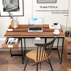 Pitkä tietokonepöytä laatikolla ja säädettävillä jaloilla, pähkinäpuu