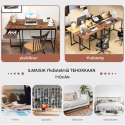 Rustiikkinen ruskea tietokonepöytä laatikolla ja säädettävillä jaloilla