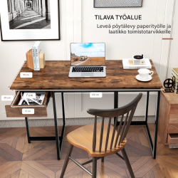 Rustiikkinen ruskea tietokonepöytä laatikolla ja säädettävillä jaloilla