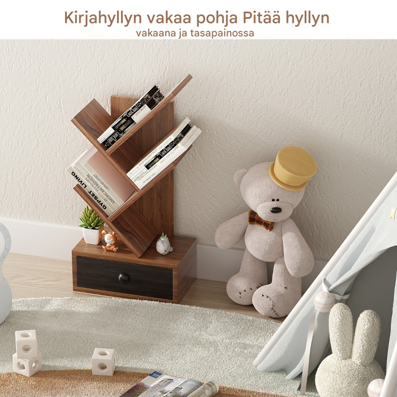 5-tasoinen puun muotoinen kirjahylly laatikolla ruskea 5-tasoinen puun muotoinen kirjahylly laatikolla ruskea