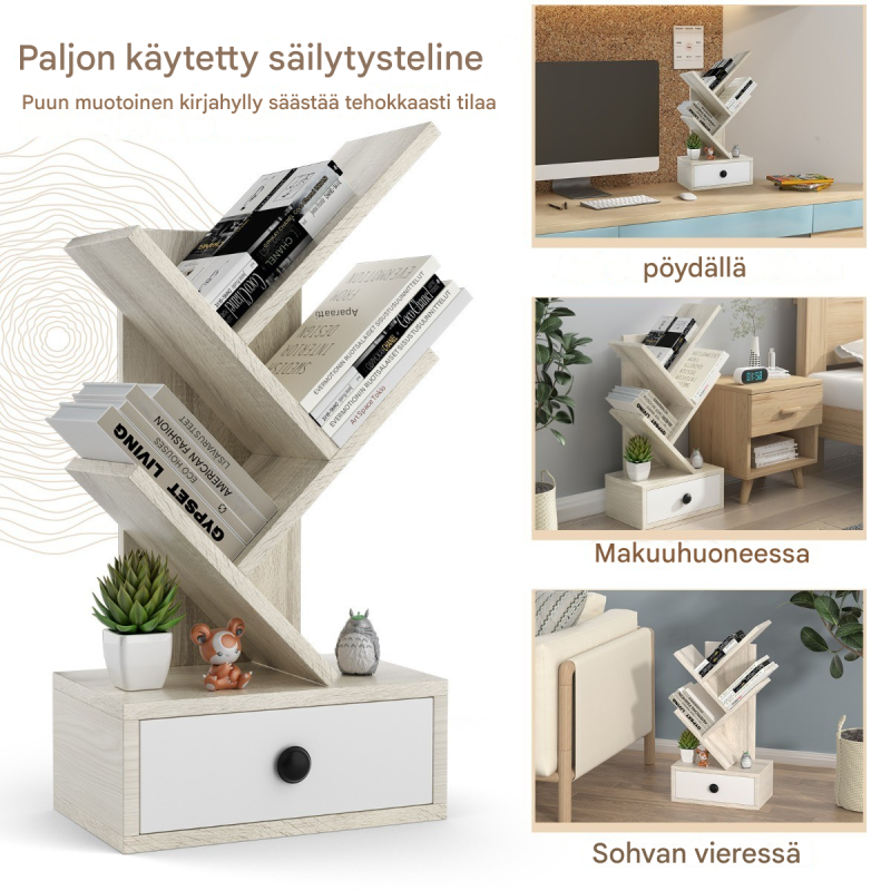 5-tasoinen puun muotoinen kirjahylly laatikolla beige 5-tasoinen puun muotoinen kirjahylly laatikolla beige