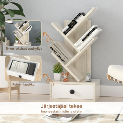 5-tasoinen puun muotoinen kirjahylly laatikolla beige 5-tasoinen puun muotoinen kirjahylly laatikolla beige