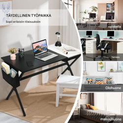 Tyylikäs mustavalkoinen työpöytä säilytystilalla ja kestävä rakenne