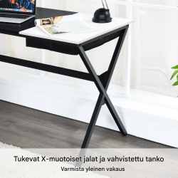 Tyylikäs mustavalkoinen työpöytä säilytystilalla ja kestävä rakenne