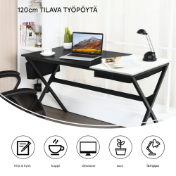 Tyylikäs mustavalkoinen työpöytä säilytystilalla ja kestävä rakenne