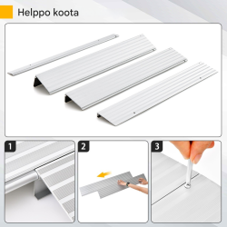 Säädettävä 2 - 8 cm korkea alumiiniramppi kynnysten ylitykseen, liukumaton hopea