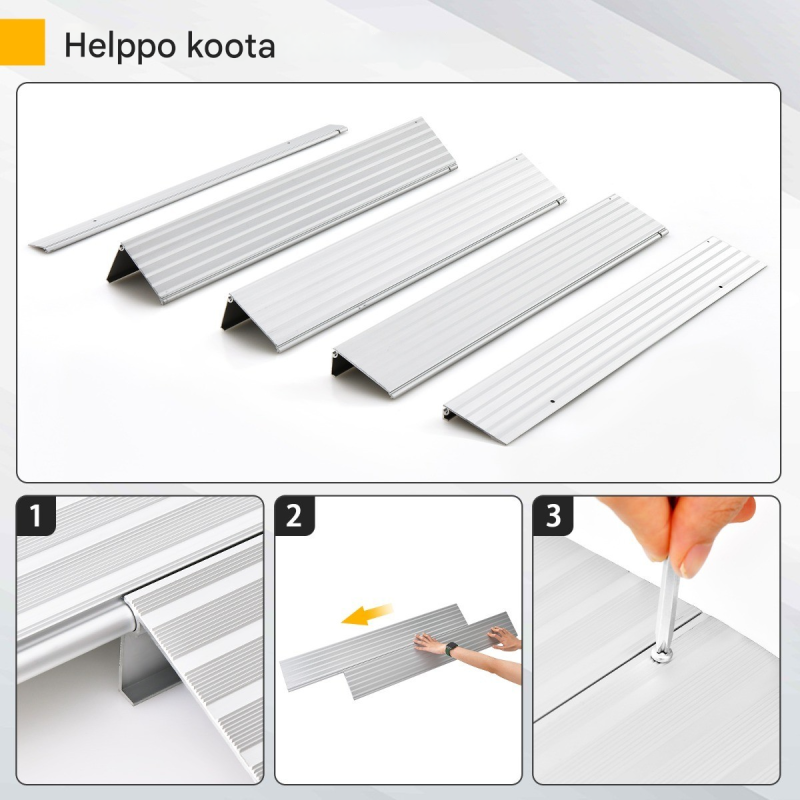 Säädettävä alumiiniramppi hopea, liukumaton sisäänkäynti 10,5 cm