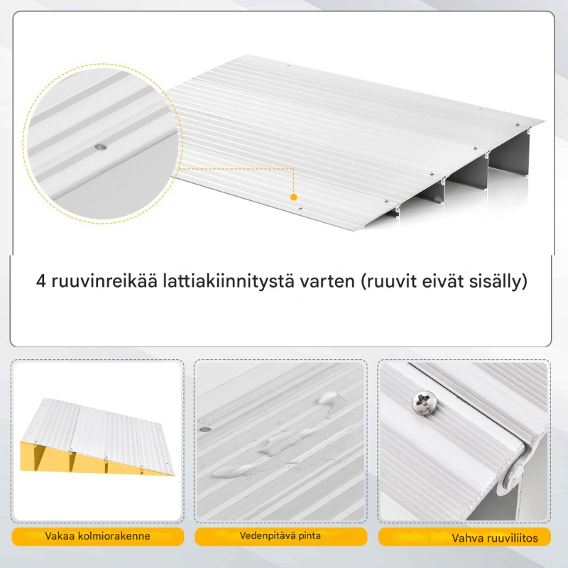 Säädettävä alumiiniramppi hopea, liukumaton sisäänkäynti 10,5 cm