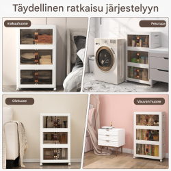 Pinottavat valkoiset säilytyslaatikot pyörillä ja magneeteilla Pinottavat valkoiset säilytyslaatikot pyörillä ja magneeteilla