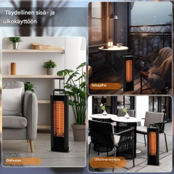 1200W musta terassilämmitin, kallistus- ja ylikuumenemissuoja