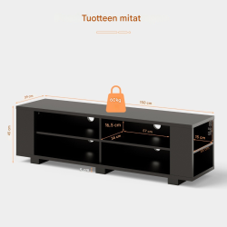 Tv-taso 65 tuumalle, musta, säädettävä, säilytystilalla