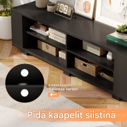 Tv-taso 65 tuumalle, musta, säädettävä, säilytystilalla