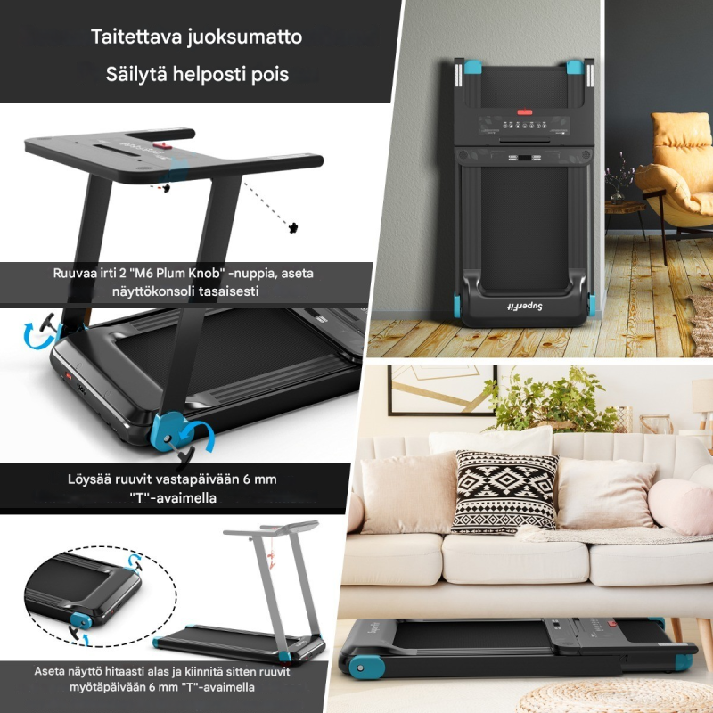 Taitettava juoksumatto kotiin bluetoothilla ja LED-näytöllä sininen