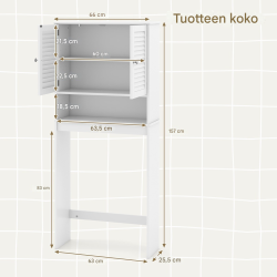 Vapaasti seisova valkoinen kylpyhuonekaappi säädettävillä hyllyillä