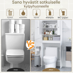 Vapaasti seisova valkoinen kylpyhuonekaappi säädettävillä hyllyillä