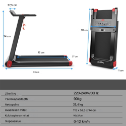 Taitettava punainen juoksumatto kotiin bluetooth-kaiuttimilla