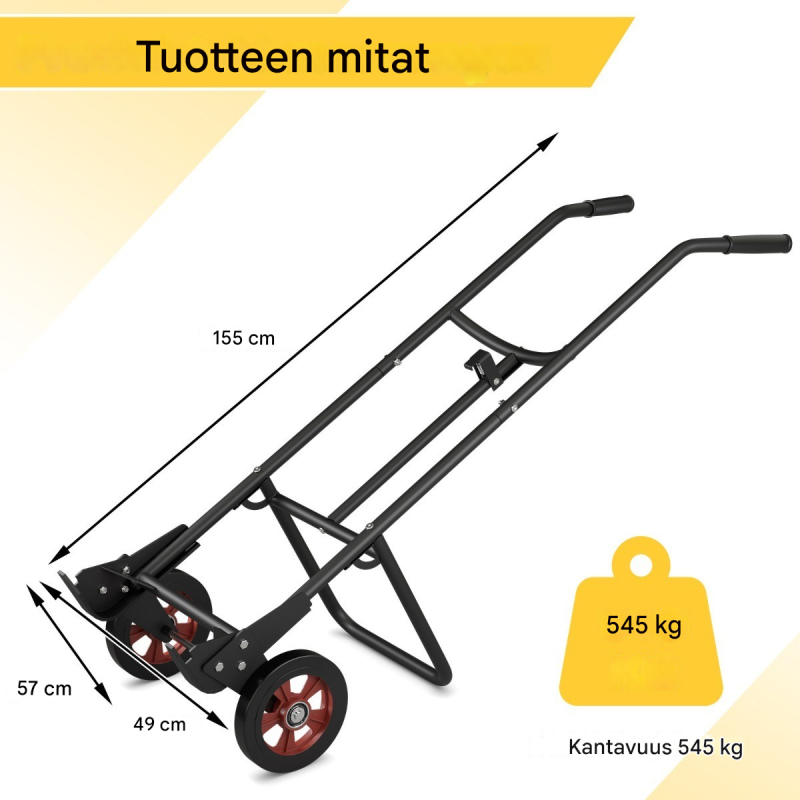 Tynnyrikärry musta, 545 kg kantavuus, kumipyörät, jousikoukku