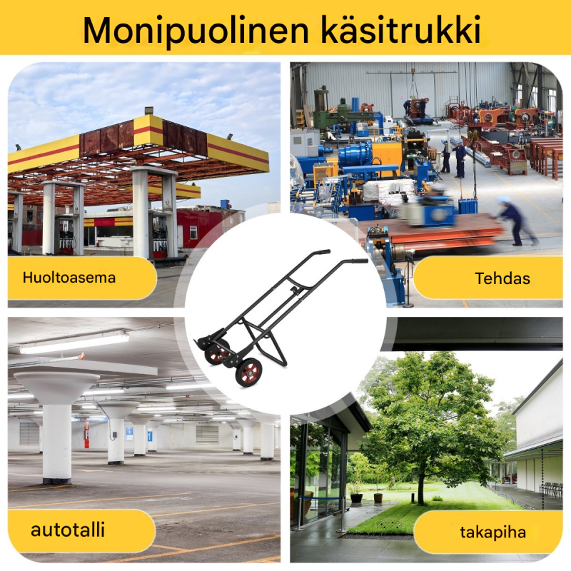 Tynnyrikärry musta, 545 kg kantavuus, kumipyörät, jousikoukku