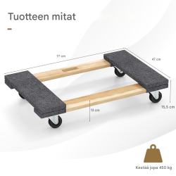 Luonnollinen puinen kuljetusvaunu 450 kg kantavuudella