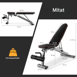 Säädettävä musta kuntopenkki pyörillä koko kehon treeniin
