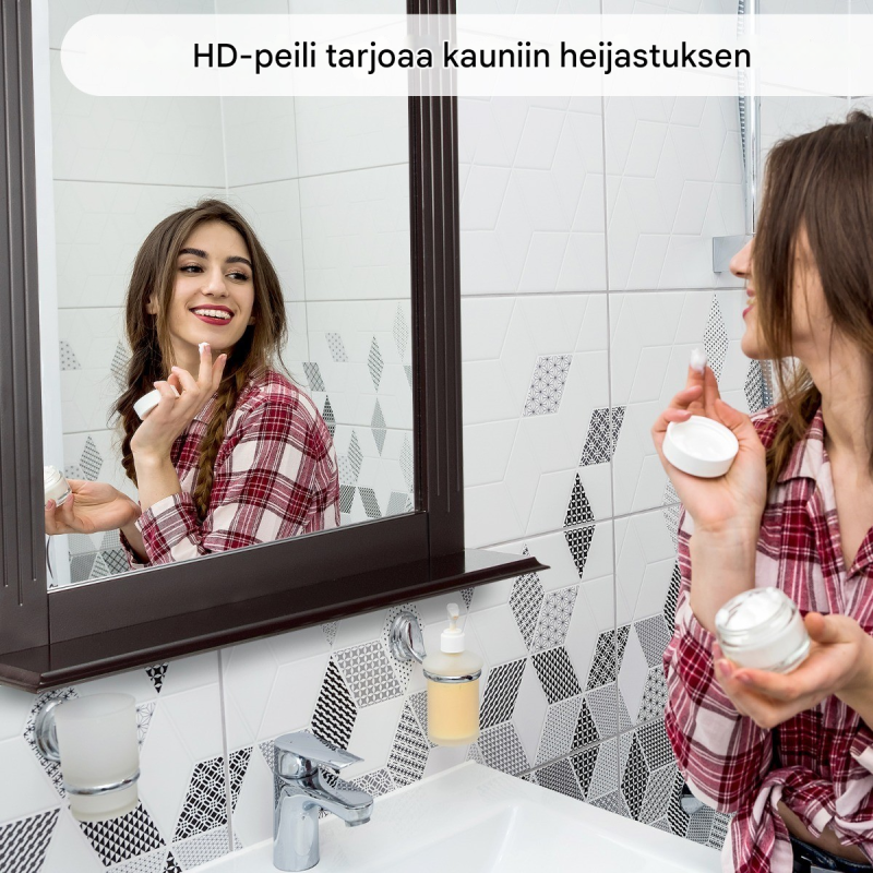 Ruskea kylpyhuoneen seinäpeili hyllyllä ja kosteudenkestävä Ruskea kylpyhuoneen seinäpeili hyllyllä ja kosteudenkestävä