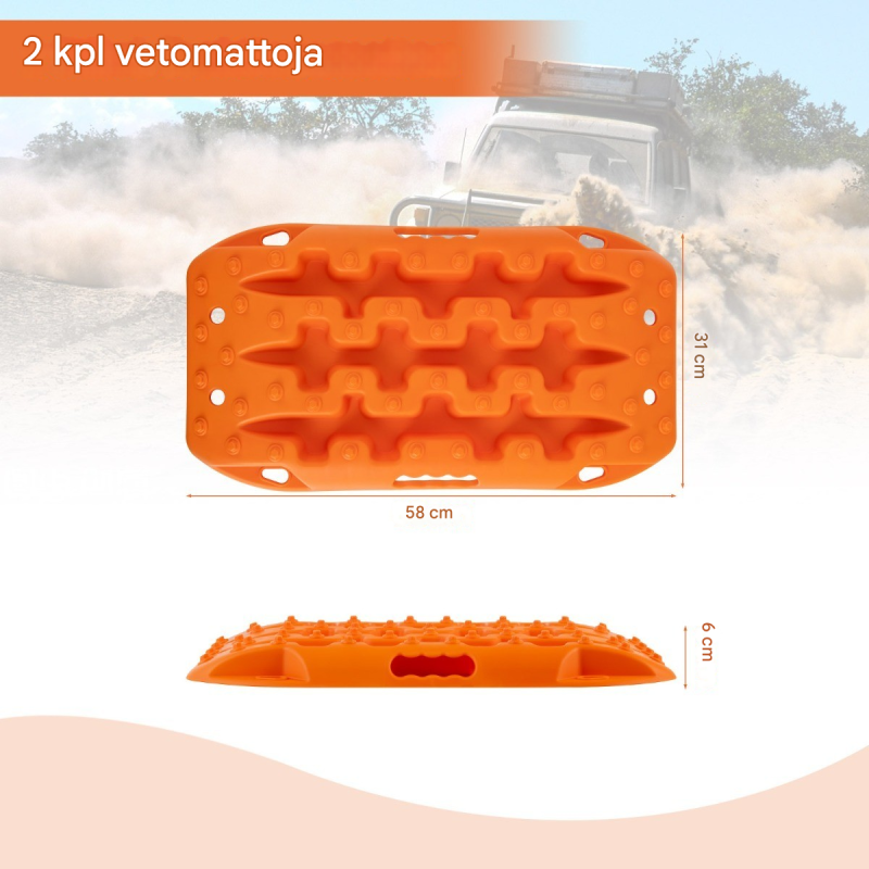 Oranssit offroad-kitkamatot hiekalle, mudalle ja lumelle