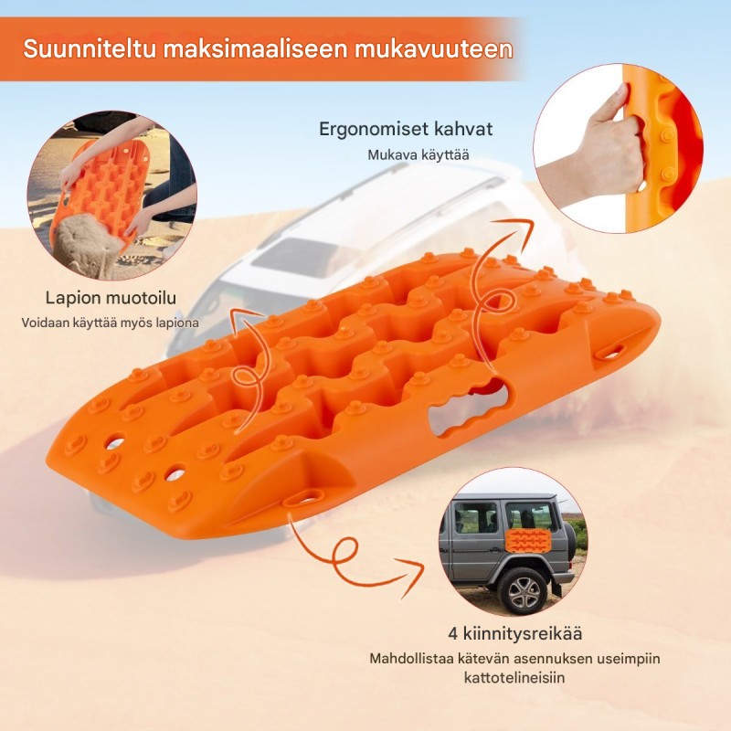Oranssit offroad-kitkamatot hiekalle, mudalle ja lumelle