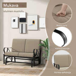 Terassipenkki ruskea metallirunko kaarevat käsinojat pehmeä tyyny