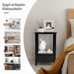 Moderni musta yöpöytä kahdella tasolla ja laatikolla