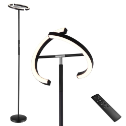 Musta led-lattiavalaisin, himmennettävä, säädettävä, kaukosäätimellä, monikäyttöinen