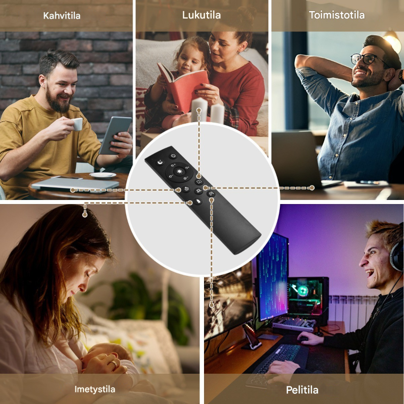 Musta led-lattiavalaisin, himmennettävä, säädettävä, kaukosäätimellä, monikäyttöinen