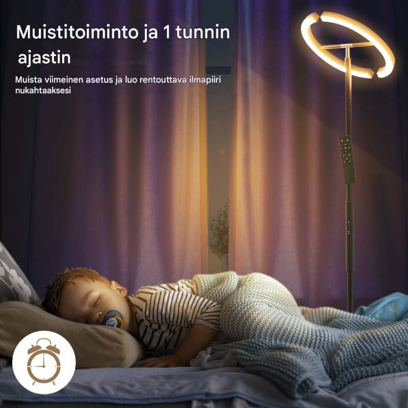 Musta led-lattiavalaisin, himmennettävä, säädettävä, kaukosäätimellä, monikäyttöinen