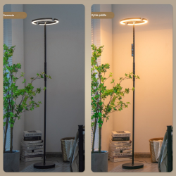 Musta led-lattiavalaisin, himmennettävä, säädettävä, kaukosäätimellä, monikäyttöinen