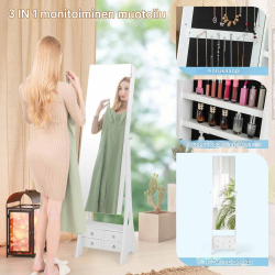 Valkoinen korukaappi peilillä ja LED-valaistuksella