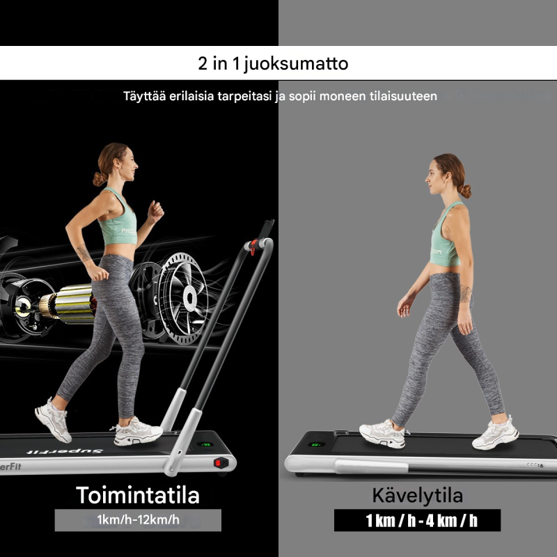 Säädettävä hopea juoksumatto Bluetoothilla ja taittotoiminnolla