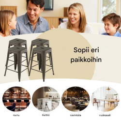 Neljän baarijakkaran setti, pinottava, harmaa-musta, 150 kg kantavuus