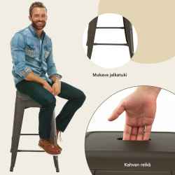 Neljän baarijakkaran setti, pinottava, harmaa-musta, 150 kg kantavuus