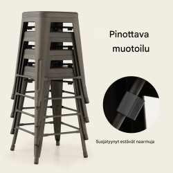 Neljän baarijakkaran setti, pinottava, harmaa-musta, 150 kg kantavuus