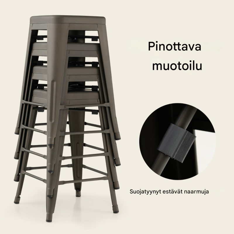 Neljän baarijakkaran setti, pinottava, harmaa-musta, 150 kg kantavuus