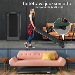 Taitettava 2-in-1 juoksumatto vihreä, hiljainen moottori, LED-näyttö