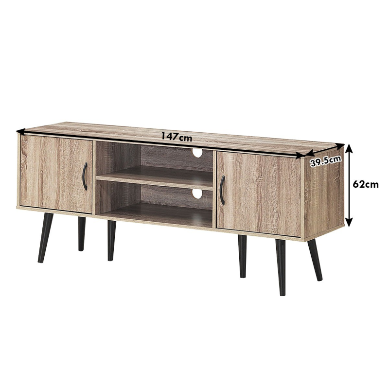 Retro-tv-kaappi harmaa, säilytystilaa ja massiivipuiset jalat