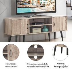 Retro-tv-kaappi harmaa, säilytystilaa ja massiivipuiset jalat