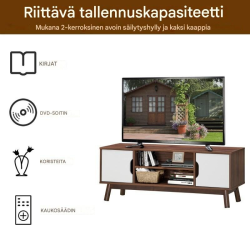 Puinen tv-taso 50 tuuman televisiolle valkoisilla ovilla