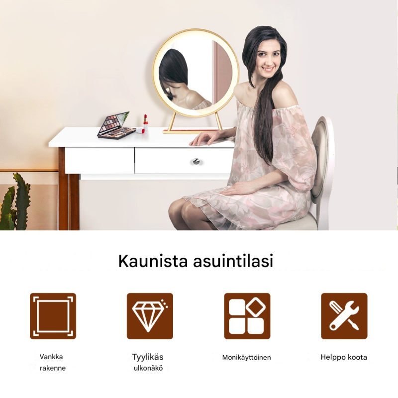 Monikäyttöinen ruskea työpöytä laatikolla ja kumipuujaloilla