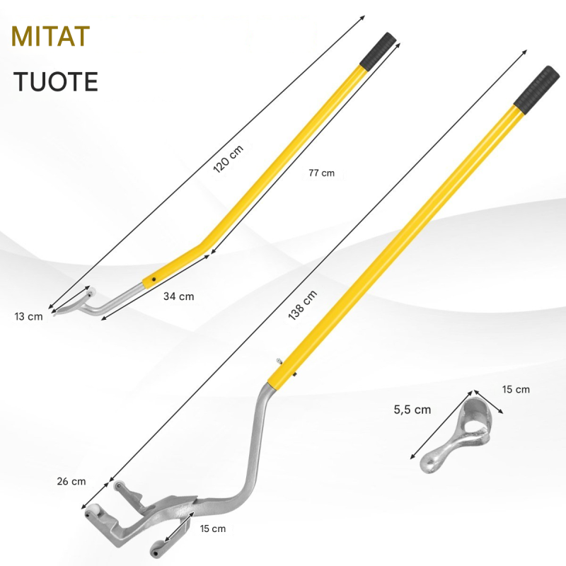 3-osainen keltainen renkaanvaihtotyökalusarja teräsvannepidikkeellä
