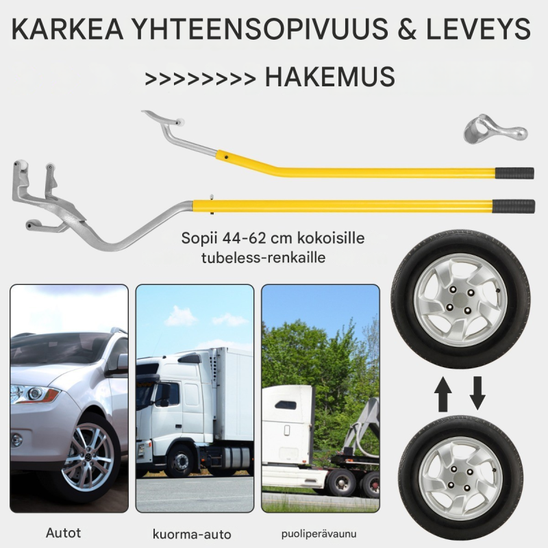 3-osainen keltainen renkaanvaihtotyökalusarja teräsvannepidikkeellä