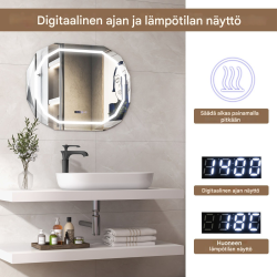 Huurteenpoistava LED-kylpyhuonepeili muistitoiminnolla ja lämpötilanäytöllä